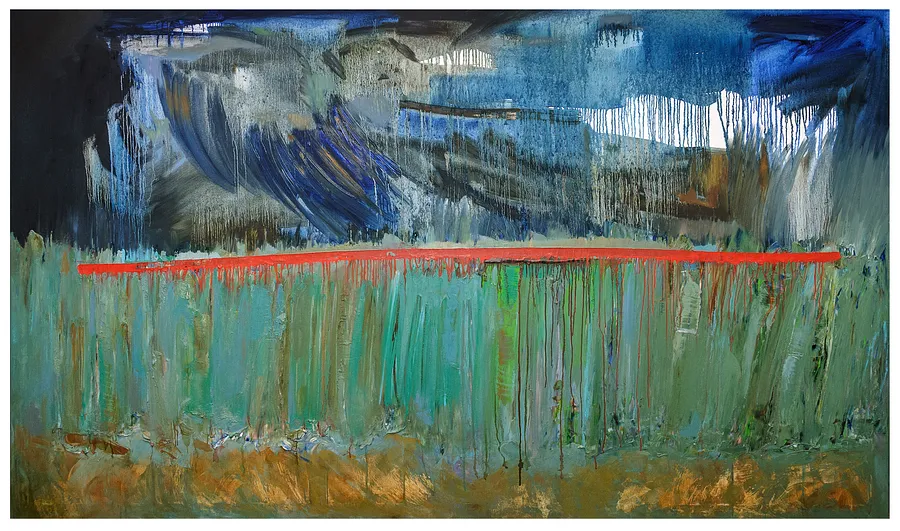 Зображення "червона лінія" від євген григор'єв, матеріали: Полотно, олія, медіум: Живопис, місто: Львів, серія: "Левітація", ціна: €5000