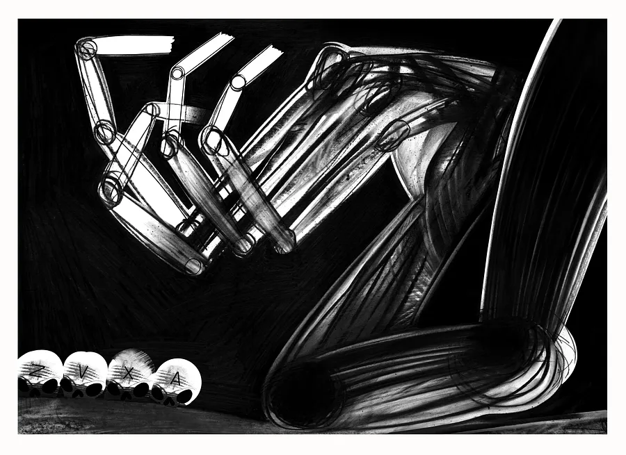 Зображення "Екскаватор" від євген григор'єв, розмір: А3, матеріали: папір, графіт, медіум: Графіка, місто: Львів, серія: "Чорне,сіре, біле"