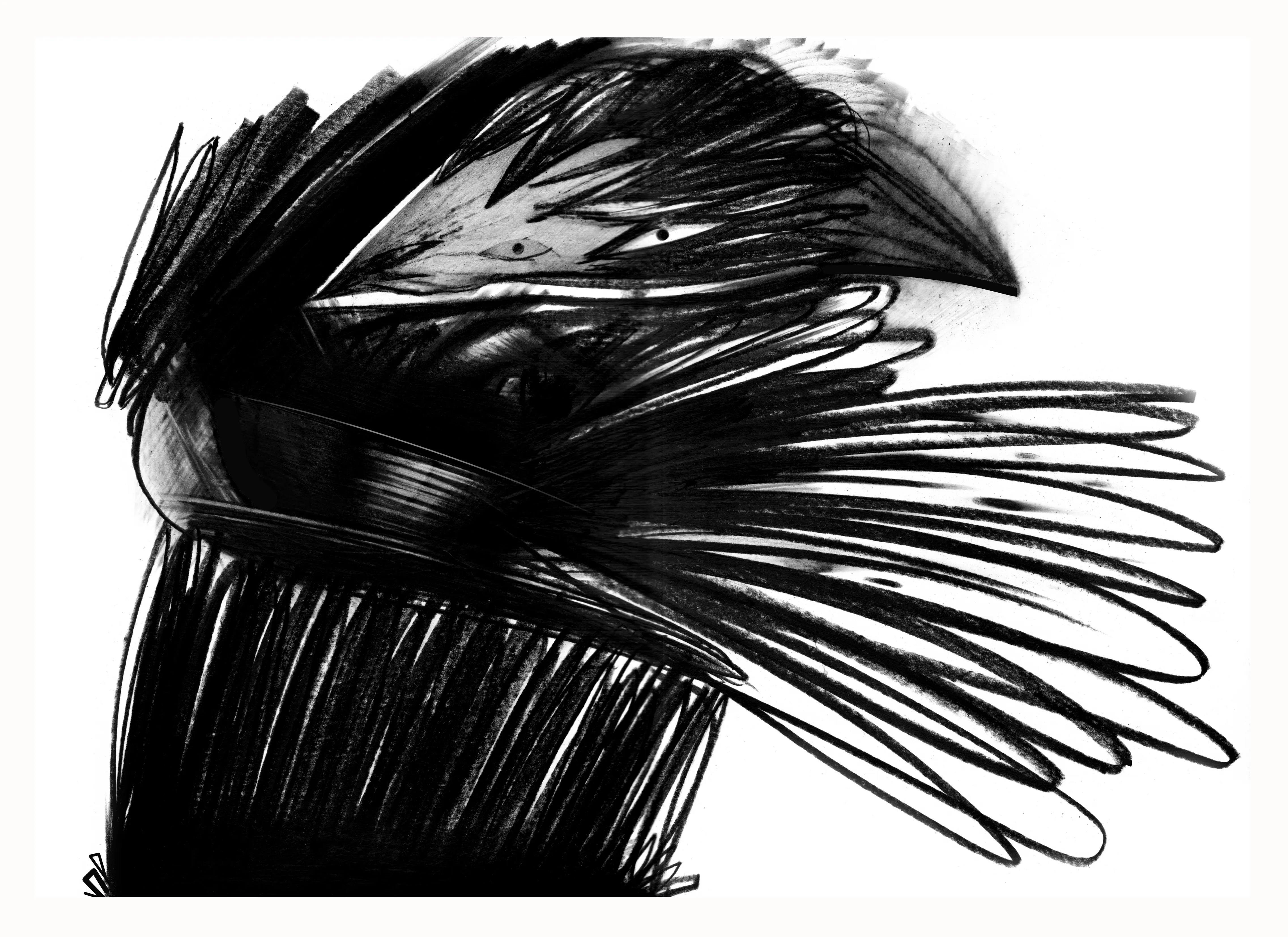 Зображення "cock-a-doodle-doo" від євген григор'єв, розмір: А3, матеріали: папір, графіт, медіум: Графіка, місто: Львів, серія: "Чорне,сіре, біле", ціна: €300