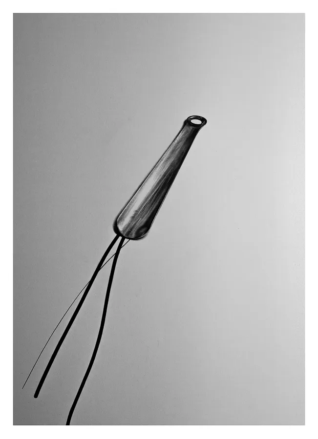 Зображення "ложка для взуття" від євген григор'єв, матеріали: папір, графіт, медіум: Графіка, місто: Львів, серія: "Підмети і присудки", ціна: €500